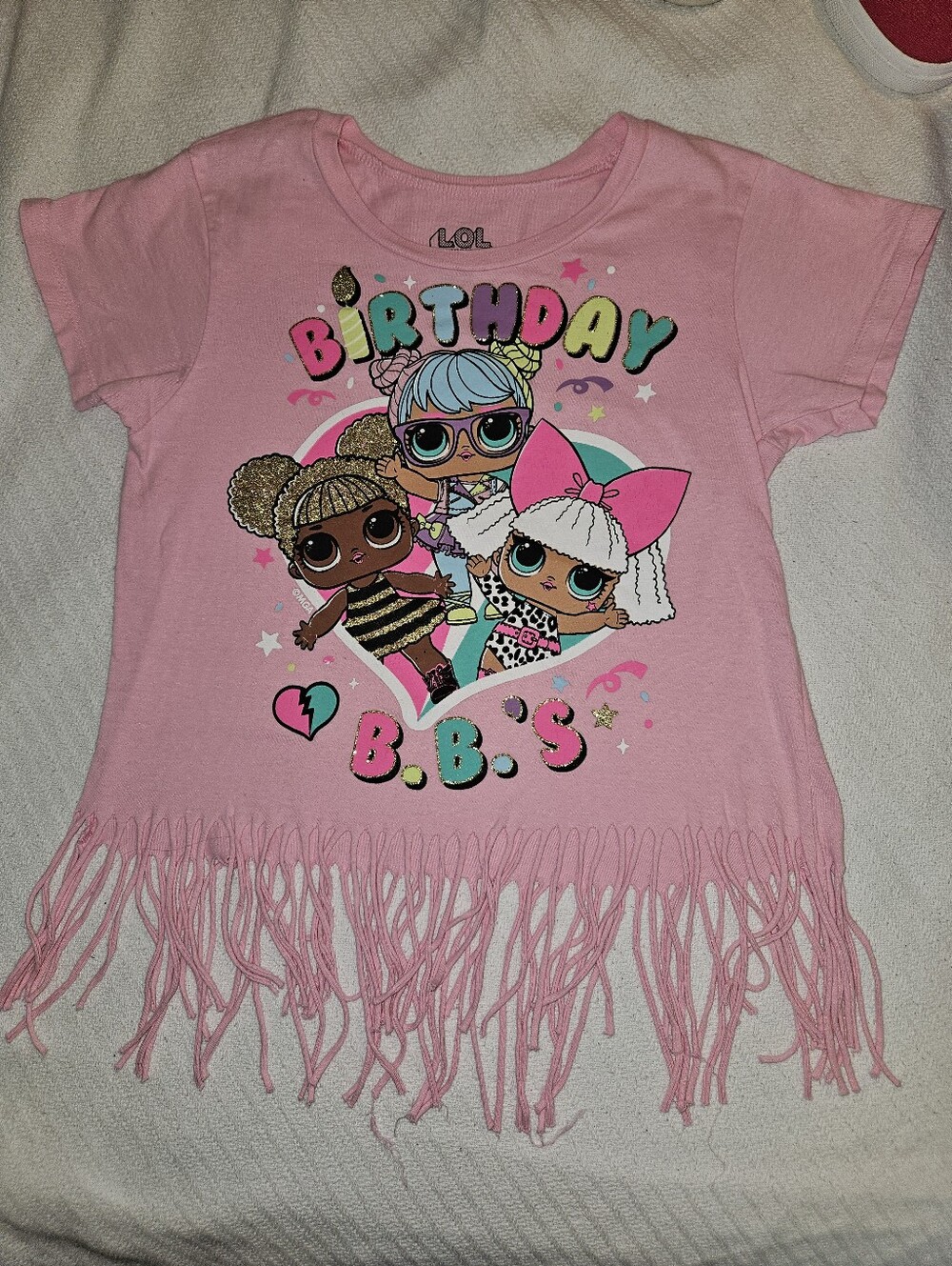 L.O.L. Surprise! Pink Tee with Colorful Glitter Letters